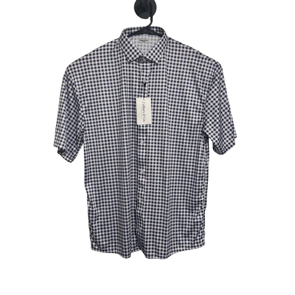 COLLARS & CO Quattro Flex Shirt Mens 2XL Navy Gingham Button Down NWT NWT - Picture 2 of 6